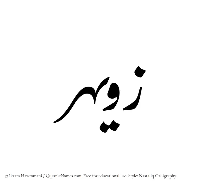 The Muslim name word Zuwayhir written in Nastaliq calligraphic script