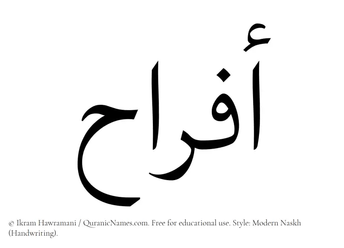 The name Afrah written in naskh
